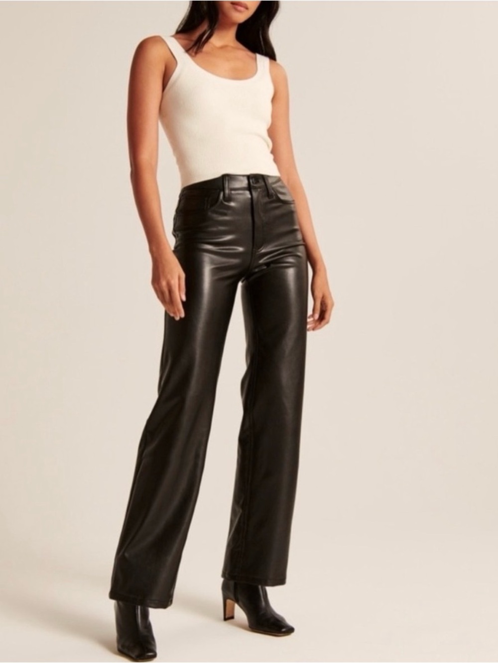 Abercrombie & Fitch Black Faux Leather Wide-Leg Jeans